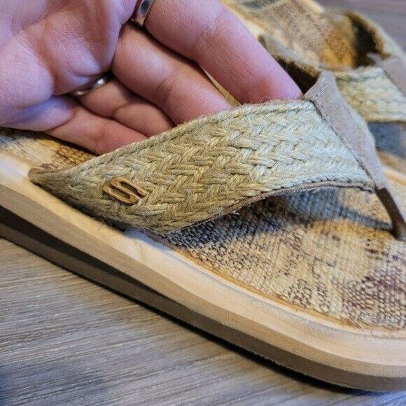 Vtg Y2K Skechers Woven Flip Flops Womena Size 8 Boho Beige Beachy Preppy - Picture 4 of 10